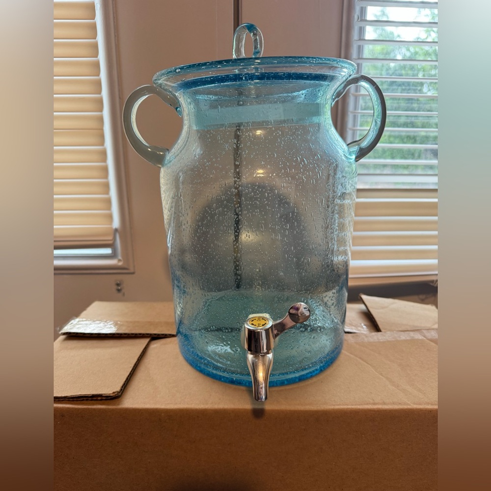 Aqua Blue Bubble Glass Beverage Dispenser with Spigot